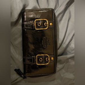 Coach Black Patent Leather Zip around wallet